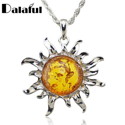 Fashion Hot Baltic Simulated Honey Sun Lucky Flossy Pendant Necklace Jewelry L00301 ► Photo 1/6