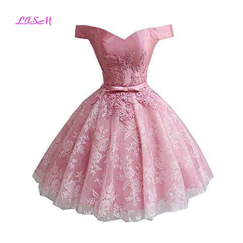 Princess Off the Shoulder Mini Homecoming Dress Short Lace Applique Party Dress Pink Tulle Cocktail Gowns vestidos de graduacion ► Photo 1/6