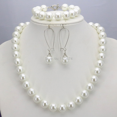 New arrival Christmas Gifts Women Girls 10mm White Round Shell Pearl Beads Necklace Bracelet Earrings Sets Jewelry Making Design ► Photo 1/6