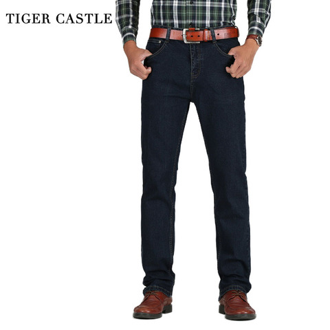 TIGER CASTLE Mens High Waist Jeans Cotton Thick Classic Stretch Jeans Black Blue Male Denim Pants Spring Autumn Men Overalls ► Photo 1/6