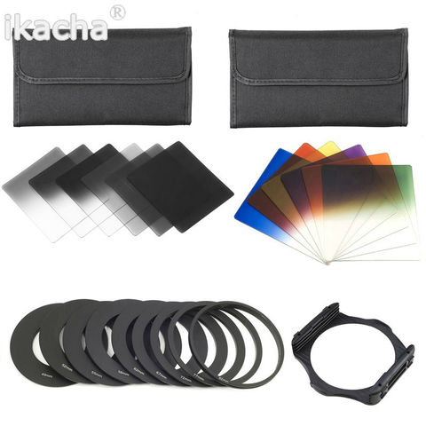 Gradient Neutral Density Filter Kit ND2+4+8+16 Blue Orange Red Filter + 9 Adapter Ring Holder For Cokin P Series For All Camera ► Photo 1/6