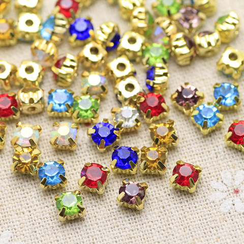 100pcs 6mm Colorful Mix color Gold Base Sew On Stone With Claws Plated Setting Chatons Crystal Glass Stones Dress Decoration ► Photo 1/6