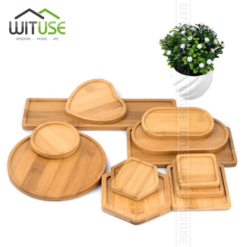 WITUSE Bamboo Round Square Bowls Plates for Succulents Pots Trays Base Stander Garden Decor Home Decoration Crafts 12 Types Sale ► Photo 1/6