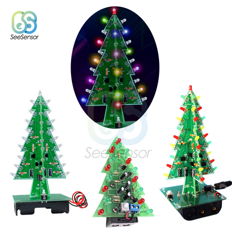 Three-Dimensional 3D Christmas Tree LED DIY Kit 7 Colors Red/Green/Yellow LED Flash Circuit Kit Electronic Suite Holiday Decor ► Photo 1/6