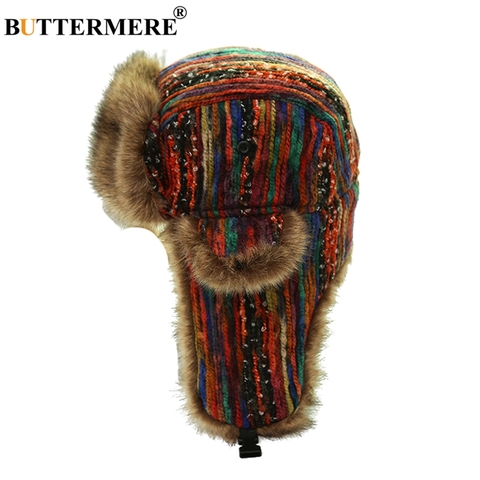 BUTTERMERE Russian Ushanka Hats With Earflap Women Colorful Bomber Hats Ladies Windproof Snow Thicker Warm Winter Fur Caps 2022 ► Photo 1/6