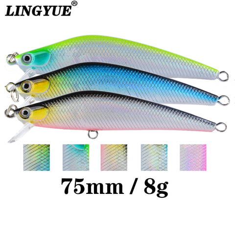 LINGYUE Hunchbacked Minnow Tight Wobbler Hard Bait Fishing Lure 75mm 8g Crankbait Topwater Isca Artificial Pesca Twinkling Body ► Photo 1/6