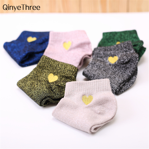 Women Embroidery Love Heart Glitter Socks Fashion Funny Gold Silver Silk Colorful Shining Sox Shiny Calcetines Mujer Drop ship ► Photo 1/6