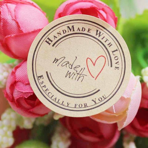 100pcs heart  self adhesive labels Vintage kraft handmade with love labels paper self seal thank you labels 3cm size ► Photo 1/6