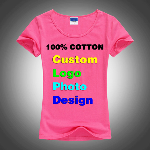 Slim Sexy Custom Logo Photo Text Print for Women Ladies Summer Cool Basic Cotton T-Shirt Tops Short Sleeve Tshirts ► Photo 1/6