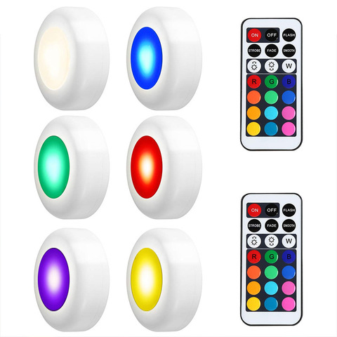 Wireless LED Under Cabinet Light Dimmable Touch Sensor RGB LED Puck Lights For Cupboard Wardrobe Stair Closet Hallway Night Lamp ► Photo 1/6