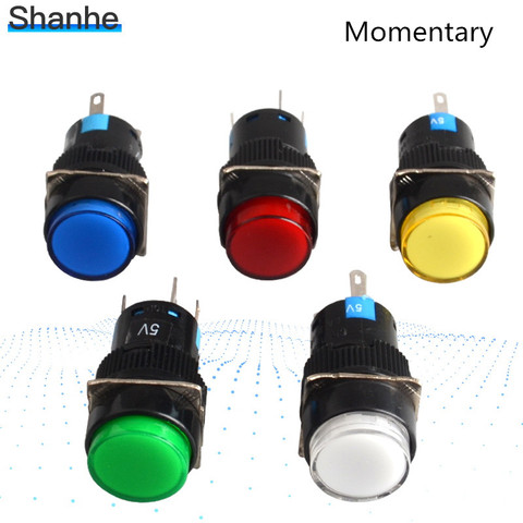 LED 5v 12V 24v 220V 16mm Momentary  push button with lamp ,5pins ► Photo 1/6