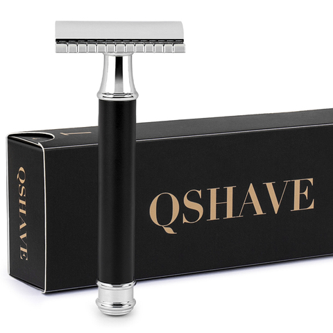 Qshave Men Manual Shaving Razor Classic Safety Razor Black Handle Double Edge Blade Stainless Steel Metal with 5 blades as gift ► Photo 1/6