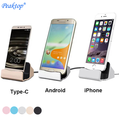 Peaktop Universal Android Sync Data Charging Desktop Dock Station Charger Mirco usb Type-C For iPhone X 8 7 6S Plus 5S Samsung S ► Photo 1/6