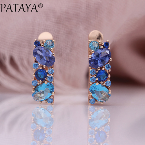 PATAYA New Mix Blue Earrings For Women Fashion Wedding Fine Noble Jewelry 585 Rose Gold Round Oval Natural Zircon Dangle Earring ► Photo 1/6