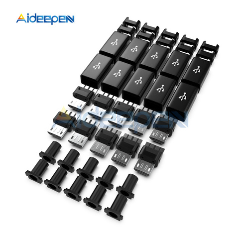10Pcs/lot Micro USB Cable Male Plug Connector DIY Kit With Covers Case Black DIY Data Cable Accessories Mini Plug Terminals ► Photo 1/6