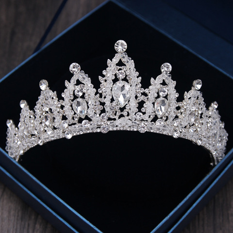 Baroque Luxury Rhinestone Beads Bridal Crown Tiaras Silver Color Crystal Diadem Tiaras Bride Headbands Wedding Hair Accessories ► Photo 1/6