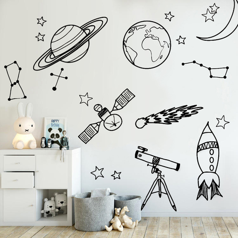 DIY Wall Stickers For Kid Room Astronomy Tool Space Astronomy School Deocr Mural Vinyl Decal Removable Nursery Wall Decals LA888 ► Photo 1/6