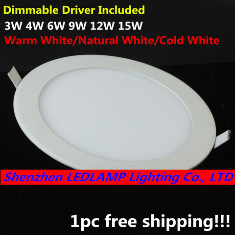 Dimmable LED Downlight Ceiling Panel Light with driver AC110V/220V 3W/4W/6W/9W/12W/15W Recessed LED Ceiling Down Light free ship ► Photo 1/6