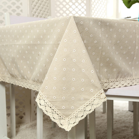 Daisy Flower Pattern Tablecloth Hot Sale Linen and Cotton Lace Edge Rectangular Table Cloth Home Hotel Textile ► Photo 1/6