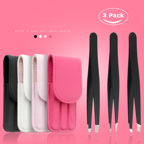 3 PCS /set Eyebrow Tweezers Stainless Steel Point Tip/Slant Tip/Flat Tip Hair Removal Makeup Tools Accessory with Bag case TSLM1 ► Photo 1/6