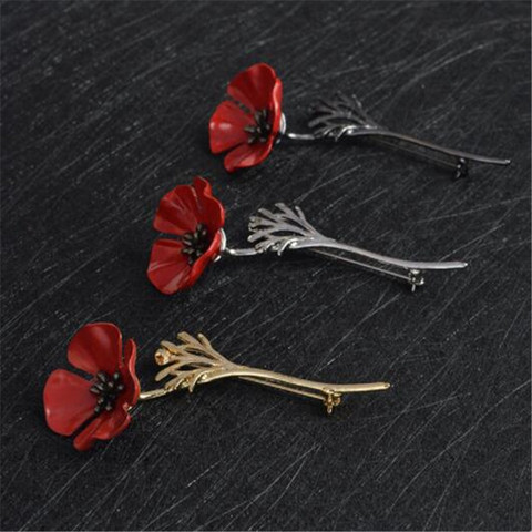 WKOUD 3D Vintage Red Poppy Flower Squid Brooch Pin Collar Corsage Gold Silver Black Pins Shirt Badge Vintage Jewelry Gift ► Photo 1/4