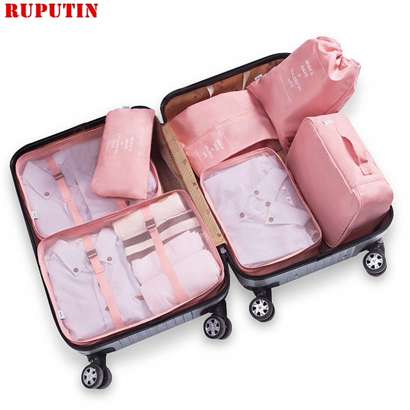 9 pc Set Pink Waterproof Travel Luggage Organizer Storage Bags Packing Cubes