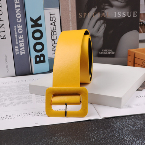2022 New Fashion Accessories Casual Female Belt Solid Plastic Head Smooth Buckle Belt Stylish Candy Color PU Leather Belt Yellow ► Photo 1/5