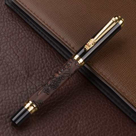 891 Brown Color 3D Pattern Chinese Dragon Golden Clip roller ball pen With M Nib For Antique Gift Writing Metal gifts pen ► Photo 1/5
