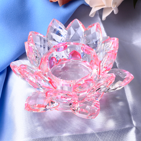 12CM Multicolor Glass Lotus Flower Crystal Column Candle Holder Tealight Candle Stand Candlestick Home Decor Candelabra 8 Colors ► Photo 1/6