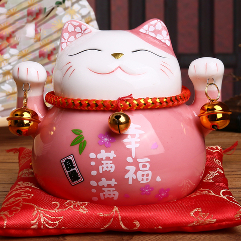 4.5 inch Maneki Neko Porcelain Lucky Cat Home Decor Ornaments Fortune Cat Money Box Fengshui Craft 6 Colors ► Photo 1/6