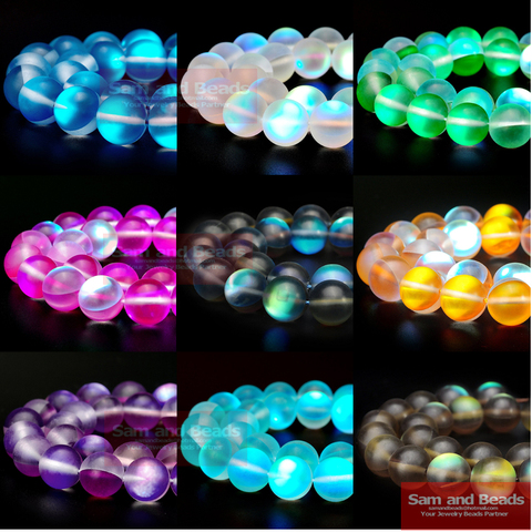 Top Quality Austria Crystal Synthesis Glitter Moon Stone Beads For Jewelry Making DIY Bracelet Necklace 6/8/10/12 mm Strand 15'' ► Photo 1/2