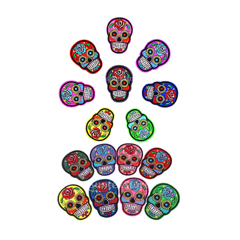 16Pcs Mixed Sugar Skull Patch DIY Mexico Day of the Dead Embroidered Patches Iron On Fabric Badges Sew On Cloth Applique ► Photo 1/6