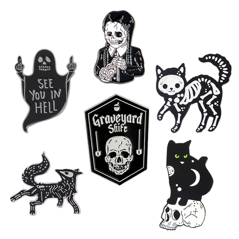 Punk style Dark series skeleton Denim Enamel pins SEE YOU IN HELL Cool Rock Badges Brooches Gifts for Friends Jewelry wholesale ► Photo 1/6
