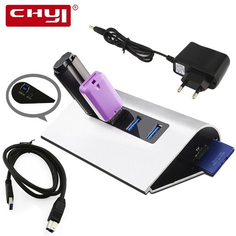 CHYI 4 Ports USB3.0 Hub 4port and USB 3.0 Splitter to SD/TF 5Gbps High Speed Card Reader with Power Adapter Combo For PC Laptop ► Photo 1/6