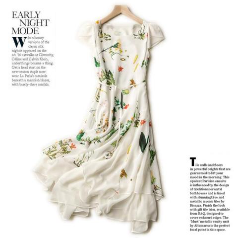 Bogeda Elegant Silk Dress 2022 Summer Casual O-Neck Pastoral Style Dress Women White Print Dresses Free Shipping ► Photo 1/1