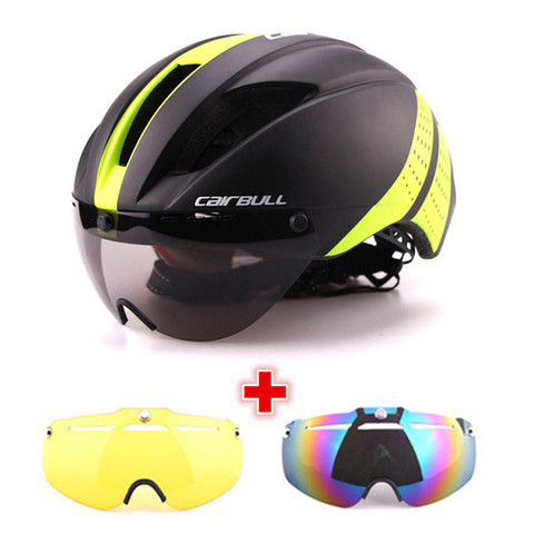 3 Lens 280g Aero Goggles Bicycle Helmet Road Bike Sports Safety In-Mold Helmet Riding Mens Speed Airo Time-Trial Cycling Helmet ► Photo 1/6