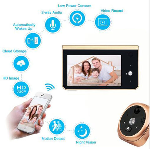 Peephole Camera Wifi 4.3 Inch Monitor Smart Video Doorbell Viewer Night Vision PIR Motion Detection APP Control For IOS Andriod ► Photo 1/6
