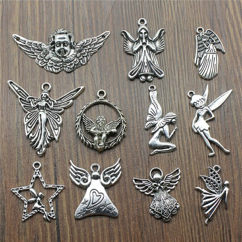 10pcs/lot Antique Silver Color Angel Charm Pendants Jewelry Accessories Fairy Charms For Jewelry Making ► Photo 1/2