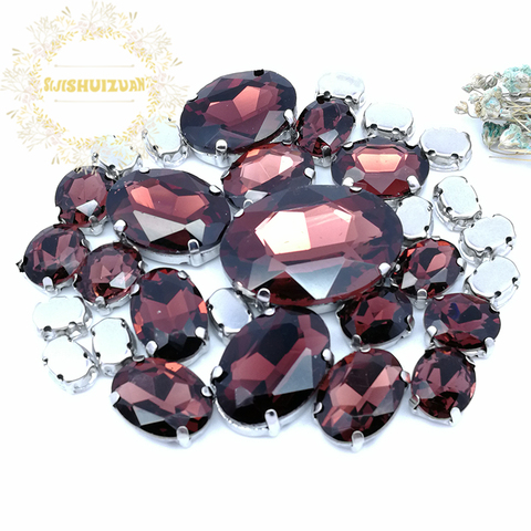 5 SIZES 30PCS Free shipping! Wine red oval shape Glass Crystal sew on rhinestones with calw Diy wedding decoration ► Photo 1/3