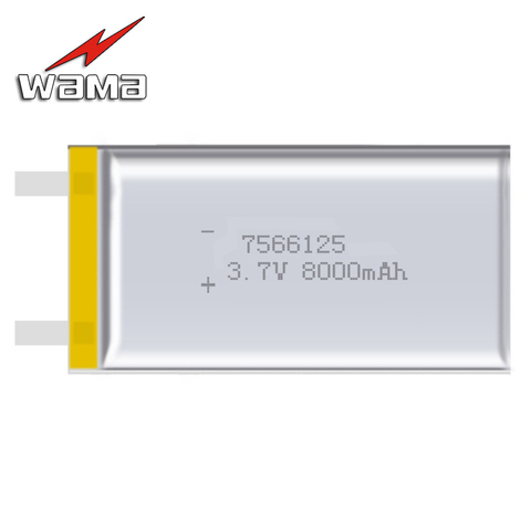 2x Wama 7566125 7566121 Real 8000mAh Li-ion Lithium Polymer 3.7V Rechargeable Batteries for Backup Power Bank Digital Products ► Photo 1/6