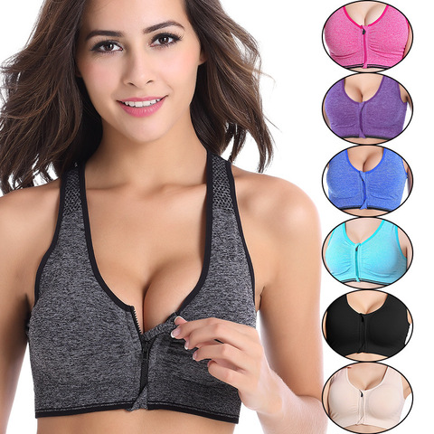 Women Push Up  Zipper Sports Brassiere Padded Wirefree Shockproof Breathable Sports Tops Fitness Gym Yoga Sports vest Bra Top ► Photo 1/6