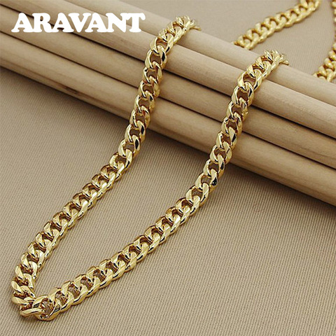 925 Silver Gold Link Chain Necklace For Men Hiphop Wholesale Fashion Jewelry 50cm ► Photo 1/5