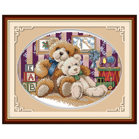 Teddy Bears(1) s Counted Cross Stitch 11 14CT Cross Stitch Sets   Cross-stitch Kits Embroidery Needlework ► Photo 1/6