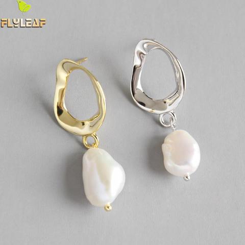 Flyleaf INS Style Irregular Gold Pearl Drop Earrings For Women 925 Sterling Silver Lady Fashion Jewelry ► Photo 1/5