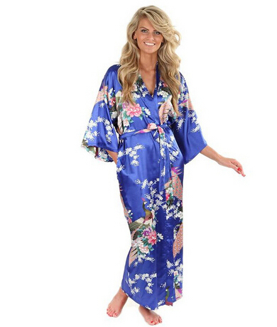 Hot Sale Blue Female Silk Rayon Robes Gown Kimono Yukata Chinese Women Sexy Lingerie Sleepwear Plus Size S M L XL XXL XXXL A-046 ► Photo 1/4