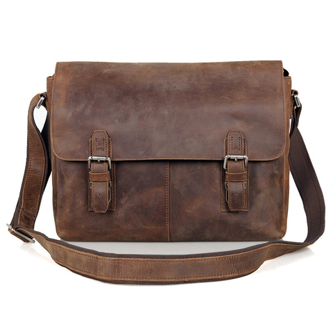 Vintage Crazy Horse Leather Men Shoulder bag Genuine Leather Messenger Bag men Crossbody Bag Sling Leisure Bag Casual Brown ► Photo 1/1