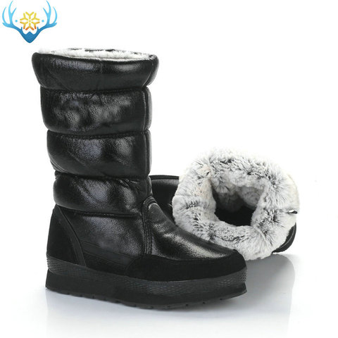 Black high boots women winter snow boot Slip-on no zipper EVA with rubber sole soft synthetic rabbit fur water-resistance upper ► Photo 1/6