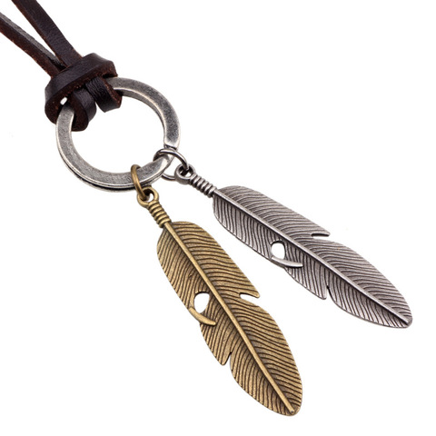 Kirykle collares necklaces pendants Cool Rock Feathers Pendant Genuine Leather Long Chain Necklace Vintage Design Men Neckla ► Photo 1/6