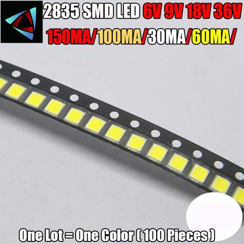 High Brightness SMD LED 2835 1W White 100PCS/Lot  6V 9V 18V 36V 150MA/100MA/30MA/60MA/ ► Photo 1/1
