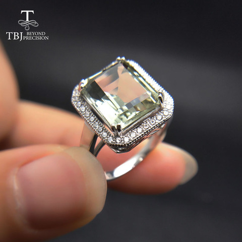 TBJ,Classic Ring with Nautral green amethyst oct 9*11mm gemstone rings in 925 sterling silver fine jewelry for women with box ► Photo 1/6